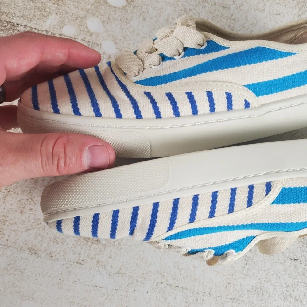 Soludos Marin Stripe Womens Shoes Sz 5.5 B Casual Sky Blue White Lace Up Sneaker